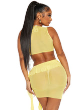 Mesh Sleeveless Ruffled Hem Vest and Skirt Set